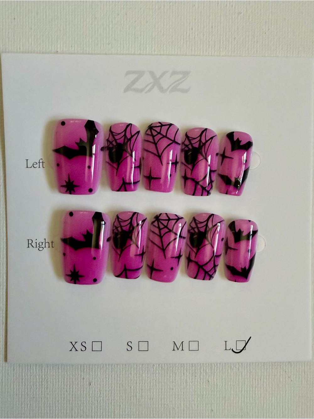 NEW Pink & Black Spiderweb & Bat Press-On Nail Set Size Large 💕👻